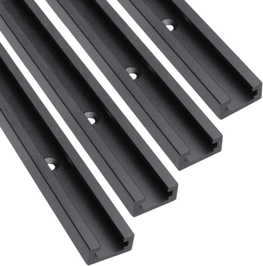 Aluminum 36" T-Track for Woodworking Double Cut Profile Universal with Predrilled Mounting Holes -Woodworking and Clamps-Fine Sandblast Black Anodized 4PK