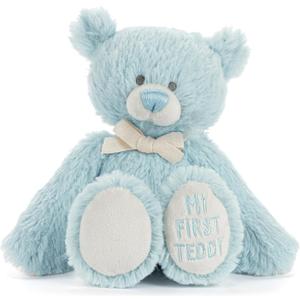 DEMDACO Welcome to The World, Mini 7.5 x 6.5 Inch, Ultra Soft Polyester, Huggable, Cuddly, Toy, Stuffed Plush Animal, Blue, My First Teddy Bear