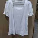 Womens Tops Loose Fitted Flowy Blouses Tunic Tops Short Sleeve Shirts for Women Square Neck Ruffle Sleeve T-Shirt Pullover, M