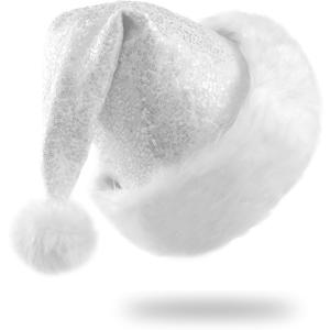 Sequin Christmas Hat for Adult Unisex Thicken Comfortable Santa Hat for Christmas New Year Festive Theme Party Supply (Silver)