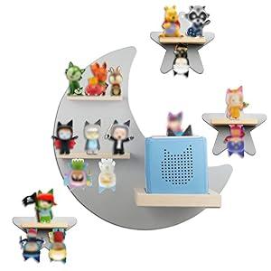 Sun3drucker for Toniebox 2 and Toniebox 1 Tonie Shelf Wall Mounted Set, Tonies Figures Tonies Storage, Magnetic Wooden Floating Shelves Compatible with Tonie Box Player Character