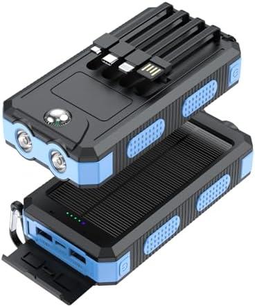 YELOMIN Solar Charger, 20000mAh Portable Type-C Solar Power Bank with 4 Cables, Waterproof Battery Pack, Outdoor External Backup Power Charger Six Outputs/LED Flashlights, Perfect for Camping Travel