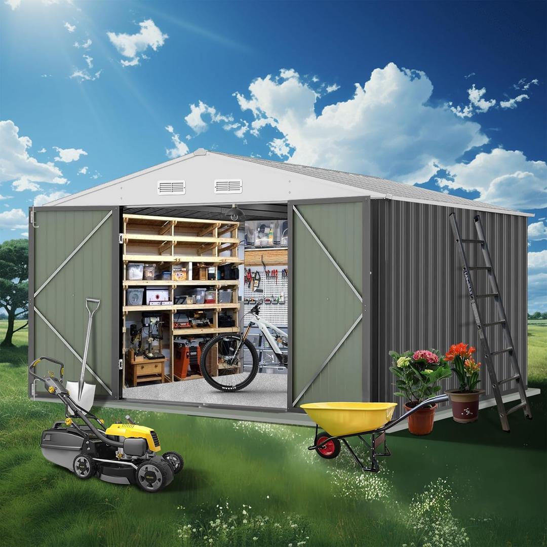 GarveeLife 12 x 10 Ft Outdoor Storage Shed with Updated Frame Structure & Lockable Door, Waterproof Practical Garden Patio Lawn Poolside Metal Tool Shed Designed for Organization & Storage, Gray GarveeLife 12 x 10 Ft Outdoor Storage Shed with Updated Frame Structure & Lockable Door, Waterproof Practical Garden Patio Lawn Poolside Metal Tool Shed Designed for Organization & Storage, Gray