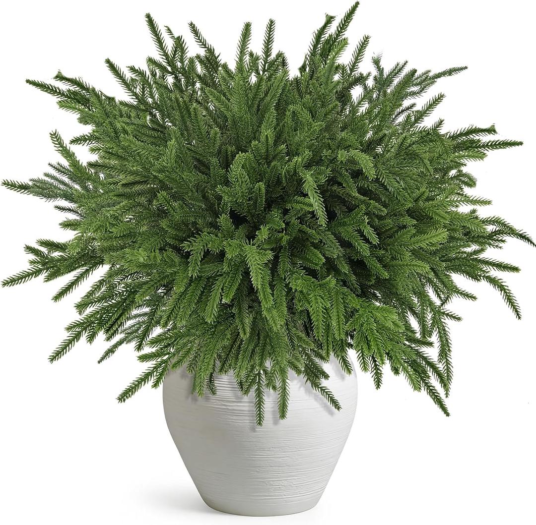 16 Pcs Christmas Norfolk Pine Branches 18.5", Faux Norfolk Pine Stems Real Touch Artificial Pine Branches Realistic Christmas Evergreen Stems Faux Spruce for Vases Fillers DIY Holiday Decor