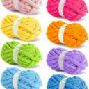 8 Packs Jumbo Colorful Chunky Chenille Yarn for Crocheting 8 Color Super Bulky Fluffy Chunky Yarn for Hand Knitting Blanket (27yds, 8oz Each Skein) (Assorted)