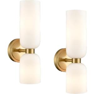 Gold Wall Sconces Mid Century Wall Light Modern Gold Wall Sconces Set of Two 2-Light Modern Wall Light Bathroom Vanity Light Milky White Glass for Bedroom Kitchen Dining Room (Gold)