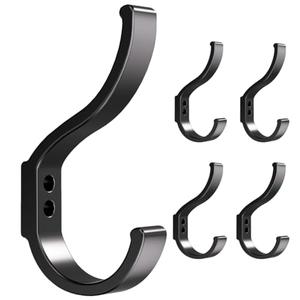 Pack of 2, 5 Pack Coat Hooks Heavy Duty for Hats Backpack(30LBS),Decorative Black Wall Towel Hooks for Hanging Jackets Robes Purse Clothes,A Modern Home Deco for Your Bathroom Kitchen Entryway