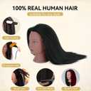 Mannequin Head with Human Hair 16'' Cosmetology Manikin Doll Head with 100% Real Human Hair Trainning Head for Hairdresser Practice Braiding Hair Styling with Clamp Stand