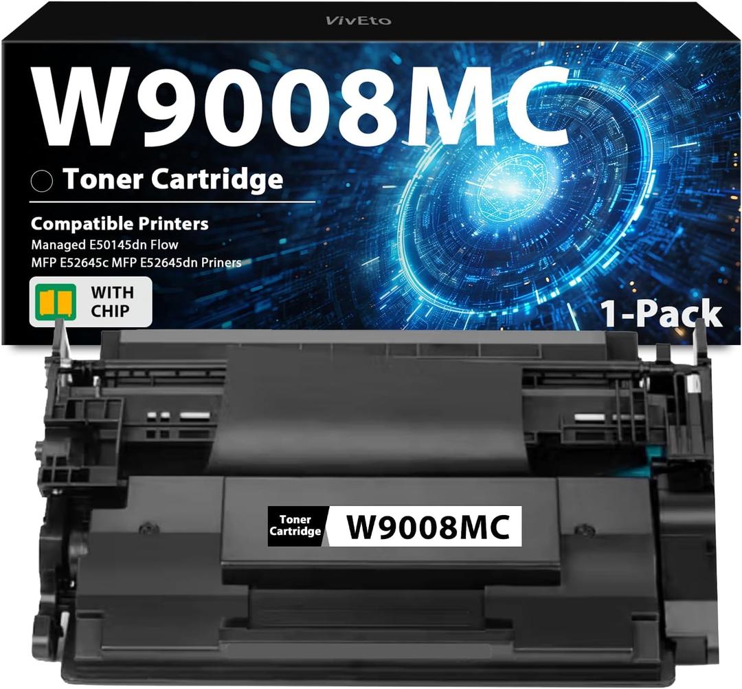 W9008 W9008MC Toner Cartridge Black (with New Chip) Replacement for HP W9008MC Toner for Managed E50145dn Flow MFP E52645c MFP E52645dn Priners, 1-Pack Laser W9008MC Toner Cartridge