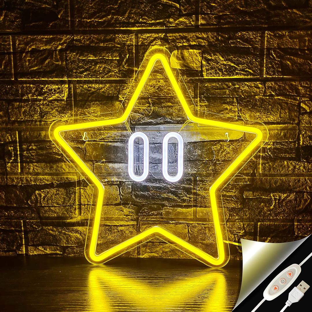 Star Neon Sign, Gaming Neon Sign for Game Room Decor, Man Cave, Kids Room,Super Star Gaming Wall Decor Gamer Gifts for Boys, Kids (Yellow with White Backplate) Star Neon Sign, Gaming Neon Sign for Game Room Decor, Man Cave, Kids Room,Super Star Gaming Wall Decor Gamer Gifts for Boys, Kids (Yellow with White Backplate)