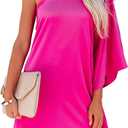 Jhsnjnr Women's Short Wedding Guest One Shoulder Dresses Formal Batwing Sleeve Club Party Cocktail Dress (Pink), Medium