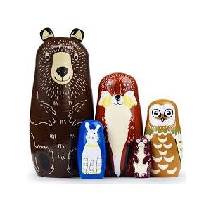 GRPSKCOS Russian Nesting Dolls Animal Bear Matryoshka Dolls Cute Handmade Wooden Toys Set of 5 for Kids（01 Bear）