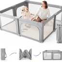 Sweeby Baby Playpen, 59x59 Inch Baby Gate Foldable Playpens for Babies and Toddlers, Extra Large Playpen with Door Play Yard for Baby Fence Indoor and Outdoor Play Pen, Grey