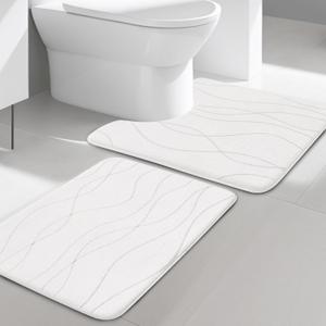 YIHOUSE Memory Foam Bathroom Rug Sets 2 Piece, Ultra Absorbent Bath Mat for Bathroom - Non-Slip Machine Washable & Dry Quickly, 2 Piece Bathroom Mat Set,White
