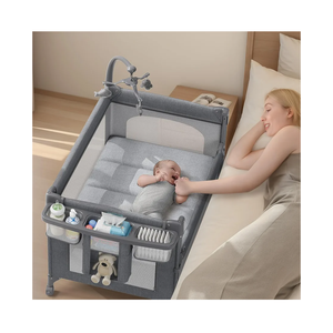 4 in 1 Baby Bassinet, Pack and Play, Bedside Crib Sleeper, Diaper Changer, Quickly Assembled and Folded Portable Crib with Mattress and Mosquito Net, Easy to Carry