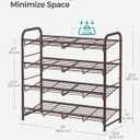 SONGMICS Stackable Shoe Rack, 4 Tier Metal Shoes Rack Storage Shelf, Holds up to 16 Pairs Shoes, Adjustable Slanted Shelves Tower Organizer for Closet Entryway Small Spaces, Bronze