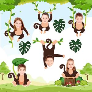 90 PCS Monkey Cutouts Monkey Paper DIY Photo Picture Crafts with 200 PCS Glue Points Jungle Animal Bulletin Board Decorations for Kids Classroom Birthday Jungle Theme Party Decor