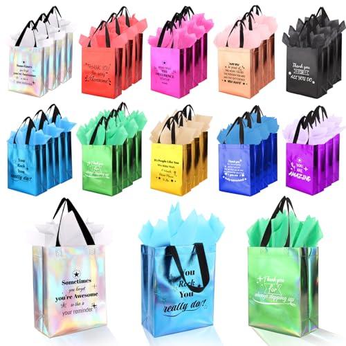 40 Pcs Reusable Gift Bags with Handles - Include 20 Iridescent Gift Bags & 20 Tissue Paper - Employee Appreciation Gifts Bulk for Staff, Team, Coworker, Teachers, Nurse, Thank You Gifts (Colorful)