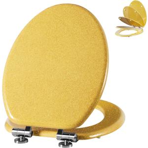 Angol Shiold Glitter Toilet Seat Molded Wood Elongated Toilet Seat with Quietly Close and Quick Release Hinges, Easy to Clean also Easy to Install (Elongated 18.5'', Yellow)