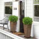BAYN 2-Pack 24" Tall Metal Planter Hand-Hammered Textured Large Bronze Flower Pots Box with Saucer for Outdoor&Indoor, Garden, Porch, Patio, Yard with Pre-Drilled Drainage Holes, Bronze 