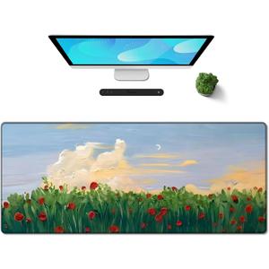Galdas Gaming Mouse Pad XXL XL Large Long Extended Big Mousepad Non-Slip Rubber Keyboard Mouse Pad with Stitched Edges for Laptop Home Office (31.5x11.8x0.08 Inch)  (Cure Red Flower)
