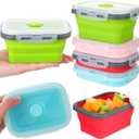 Potchen 4 Pcs Camping Bowls with Lids Collapsible Silicon Travel Bowls 12 oz Expandable Food Storage Containers Sets Portable Folding for Salad Travel Heat Resistant
