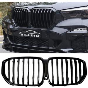 Front Grille Grill Single slats Compatible with 2019 2020 2021 2022 2023 X5 G05(Glossy Black Kidney Grill)