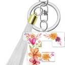 Lukiisoo Initial Letter Flower Keychain with Long Tassel Pendant, Acrylic Alphabet Monogram Key Chain, Backpack Purse Charms