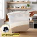 Sunnyray 4 Pcs Rice Storage Container 38 lb Flour Container with Wheels Measuring Cup Clear Pet Food Bin Dog Birds Cat Food Bin Grain Cereal Organizer Box for Dry Baking Supplies(White Lid)