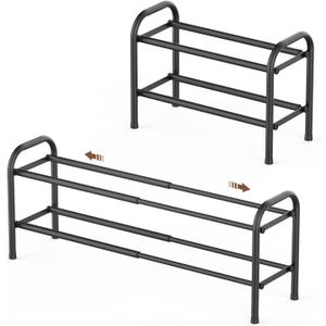 Gonfoam 2-Tier Expandable Shoe Rack,Adjustable Shoe Shelf Storage Organizer Heavy Duty Metal Free Standing Shoe Rack for Entryway Closet Doorway (Black)