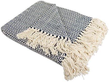 DII Chevron Throw Collection Handloomed Cotton, 50x60, Nautical Blue