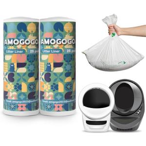 50 Pcs Waste Bags, Compatible with Litter Robot 4/5/3, Heavy Duty Cat Litter Trash Bags, Waterproof, White Replacement Litter Bags, 26.4" x 21.9"