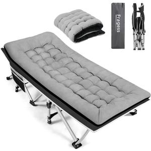 Portable Camping Cot, Sleeping Cots for Adults, 28" Extra Wide Folding Cot Max Load 600LBS with Thick Mattress, Portable Camping Bed for Outdoor Camp/Office, Home Nap (Black+Grey)