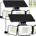 Solar Flood Lights Outdoor Waterproof, 2 Pack 6000mAh 1200LM Solar Powered Dual Motion Sensor LED Lighting Dusk to Dawn Security Floodlight Exterior with Remote 9.8ft Cable for Garden House