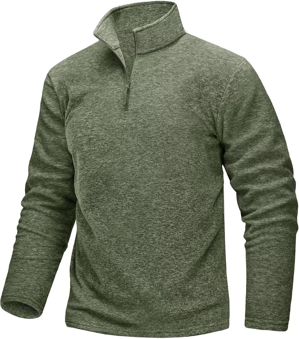 TACVASEN Mens Quarter Zip Sweatshirt Long Sleeve Pullover 1/4 Zip Up Golf Shirt for Men Winter Fleece Lined Thermal Sweater (Green)