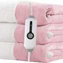 Electric Heated Blanket Throw Size 50"x60" - Dual-Sided with Microplush & Sherpa Fabric, 4 Heat Settings & 3 Hours Auto Off, Machine Washable - Pale Pink