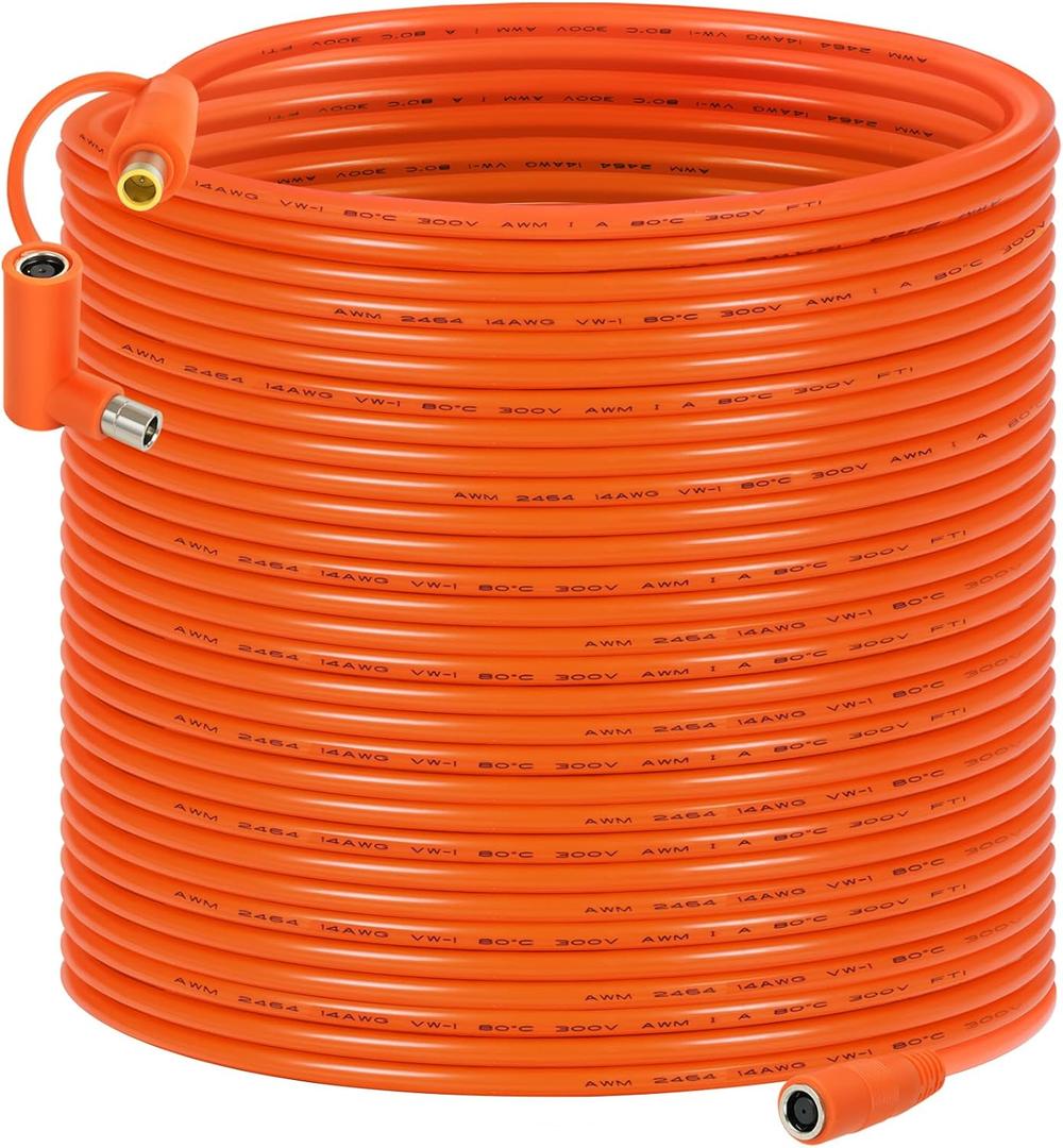 8mm DC Extension Cable 100FT  DC7909 Male to Female Solar Cable with DC8020 Adapter, 14AWG Tinned Copper Wire, Waterproof  Works with Most Portable Power Stations and Solar Generators