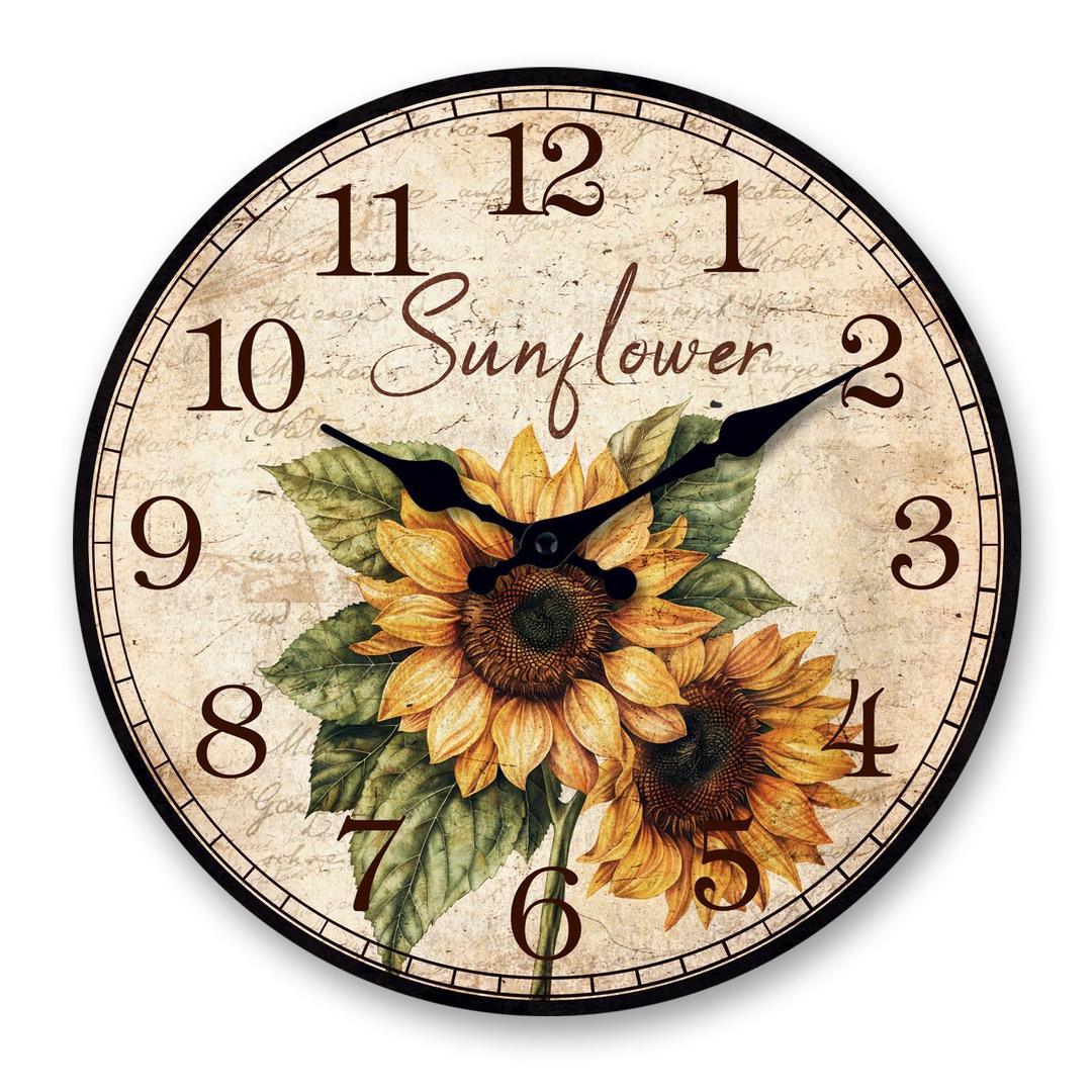 XFM Large Sunflower Wall Clock 24 Inch Silent Country Floral