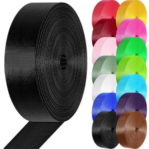 YOGHAVRS Nylon Webbing 1 inch 1.5 inch Nylon Strap Webbing Straps, 3.3 10 25 50 Yards Webbing Strapping for Bags/Lawn Chair/Climbing Outdoors Crafting DIY Gear Repair (Black)