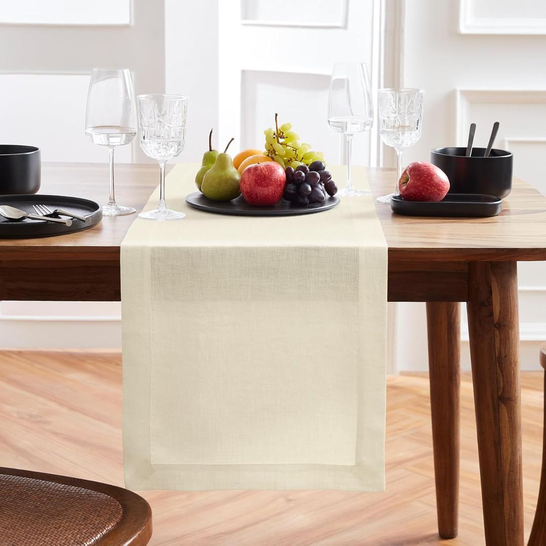 Solino Home Linen Ivory Table Runner 120 Inches Long - 100% Pure Linen Dining Table Runner 14 x 120 Inch for Summer, Fall - Sonoma