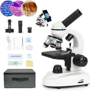 Microscope for Adults Kids Students, 100X-2000X Microscopes, Metal-Body Dual LED Illumination, Biological Compound Monocular Microscope Kit for School Lab, Homeschool w/Phone Adapter