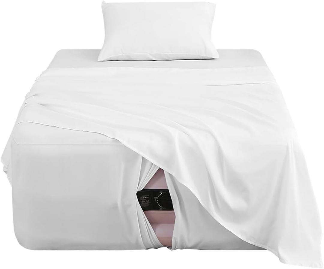 Extra Deep Pocket Twin Sheet Set for Air Mattress, 3 Piece Air Bed Sheets Set with 18-24 Inches Depth, Soft & Breathable Inflatable Bed Sheet Set with Flat Sheet, Fitted Sheet and Pillowcase, White