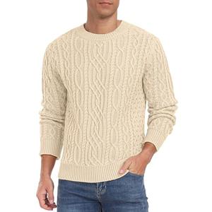 Askdeer Men's Cable Knit Pullover Sweater Long Sleeve Crew Neck Knit Sweater Soft Casual Sweaters with Ribbing Edge Beige, S