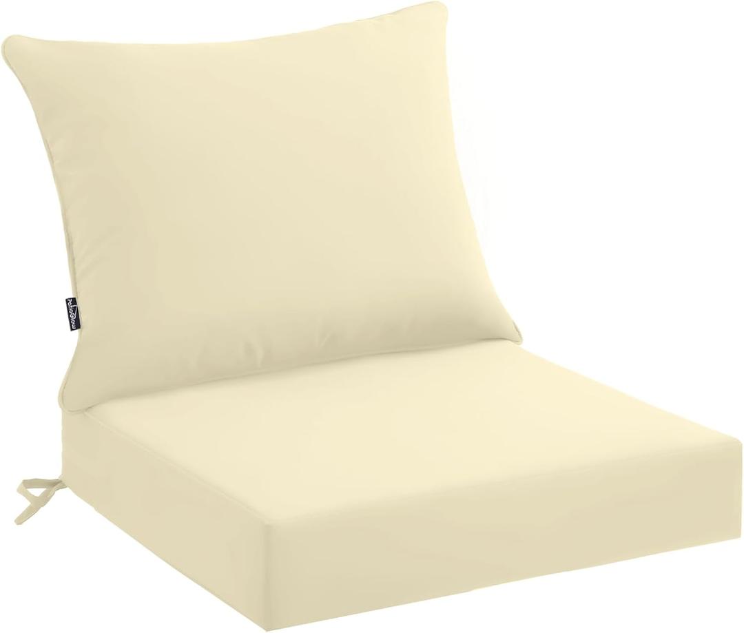 Outdoor Seat Cushion Set 24 x 24 x 4 Inch, Waterproof & Fade Resistant Patio Furniture Cushions with Removable Cover and Ties, Thick Deep Seating Pads for Outside Chair Sofa Couch, Yellow