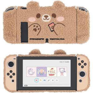 GeekShare Cute Plush Protective Case Cover Compatible with Switch - Shock-Absorption and Anti-Scratch - Plush Bear (For Switch 2017)