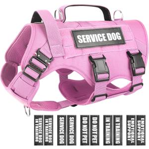 WINSEE Service Dog Vest Harness for Large Dog, Tactical Working MOLLE Vest with 10 Pet Patches, No Pull Heavy Duty Harness for Training Hunting Walking,  X-Large, Pink