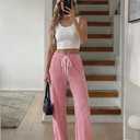 Sarin Mathews Wide Leg Casual Pants for Women High Waisted Cotton Jacquard Drawstring Loose Lounge Work Pants with Pockets