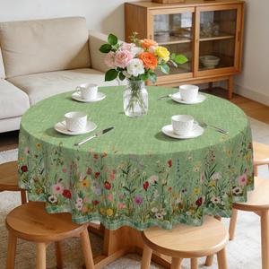Eikione 70In Round Tablecloths Stain Resistant Tablecloth Wrinkle Free Circle Table Clothes, Washable Reusable Polyester Flower Table Covers