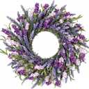 Qingbei Rina Spring Wreaths for Front Door, 22-24 Inch Lavender Door Wreath for Decorating, Summer Wreaths Indoor Outdoor Floral Wreath Party Farmhouse Wedding Home Decor (Purple)
