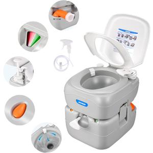 Kohree Portable RV Toilet, Camping Toilet Porta Potty, 5.8 Gallon Detachable Waste Tank, Indoor Outdoor Leak-Proof Toilet with Level Indicator, for Adults Home Use, RV Travel, Boat and Trips